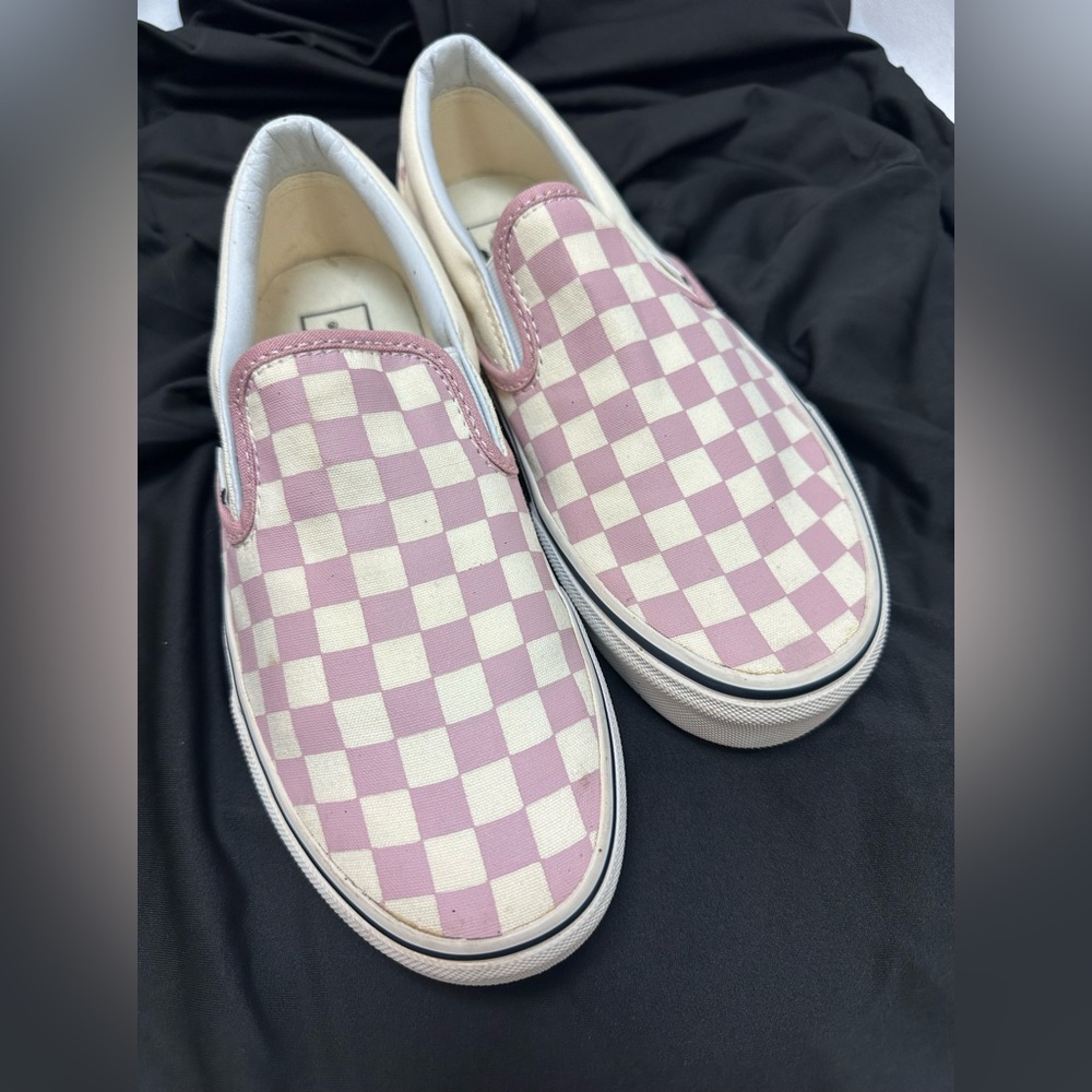Pink and Creme Checkered Vans! Women's Size 8.5
